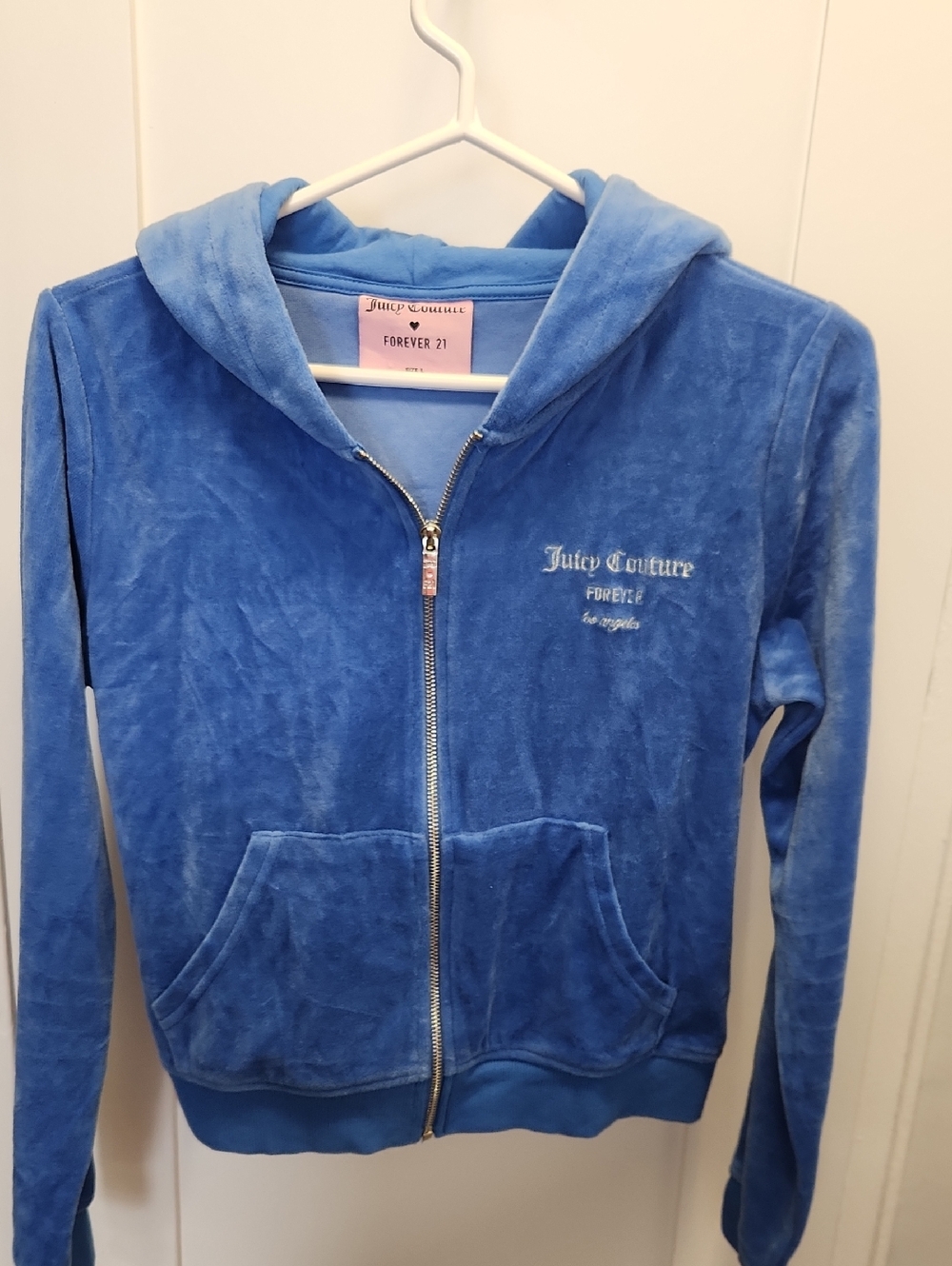 Forever 21 Blue Velour Zip-Up Hoodie